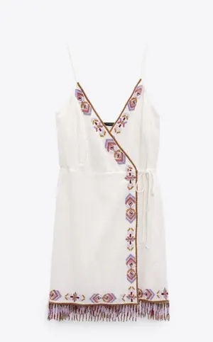 Zara dress mini summer boho embroidered fringe cotton tribal Aztec wrap thumbnail 11