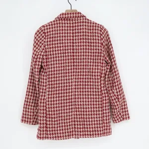 HM Womens Red Cream Houndstooth Double Breasted Blazer Jacket Size 2 thumbnail 4