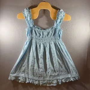 1701 | NWT Princess Polly Carlita Eyelet Boho Babydoll Mini Dress Blue Womens 12 thumbnail 3