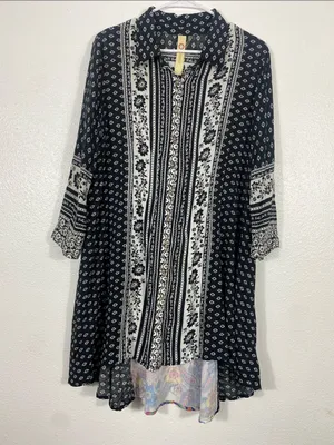 Anthropologie by Cyrena Boho Purple Printed Button-Front Mini Shirt Dress Size L thumbnail 5
