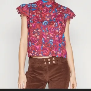 Farm Rio Floral Birds Blush Sleeveless Blouse Size XL $149 boho embroidered fall thumbnail 2