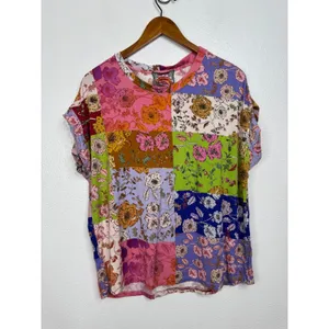 Johnny Was Patchwork Floral Bamboo‎ Viscose Top Tee Multi Color L T14022-3 thumbnail 3