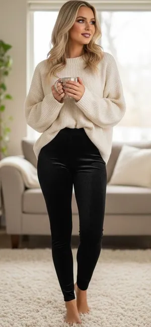 J. Crew Factory Black Stretch Velvet Leggings Cozycore layering thumbnail 1