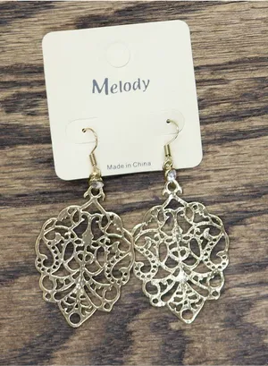 NWT Melody Womens Fashion Dangly Filigree Lace Metal Earrings Gold Yellow 2.75" thumbnail 1