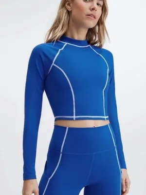 NWT Fabletics Yasmin Long Sleeve Cropped Mock Neck Royal Blue Actviwear Top XL thumbnail 1