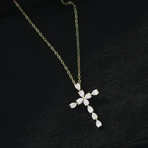 Zircon Cross Necklace Gold thumbnail 3