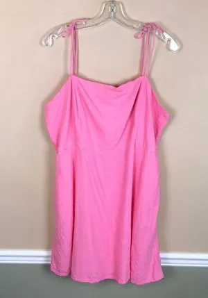 Old Navy Women’s Linen Blend Hot Pink Tie Strap Smocked Back Mini Dress thumbnail 1