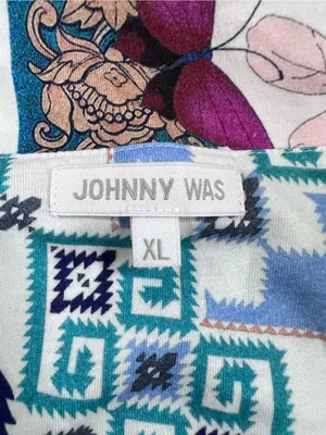 Johnny Was Patchwork mixed media Floral 2 piece pajama set XL button up top thumbnail 2