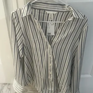 H&M Navy and White Striped Button-Down Shirt thumbnail 2