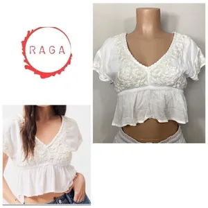 New. Anthropologie RAGA Sorrento Peplum Crop Top in White thumbnail 2