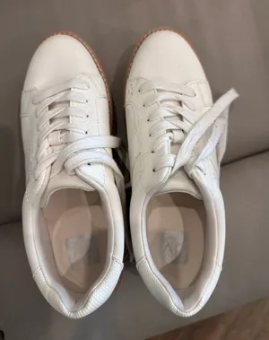 DV by Dolce Vita White Leather Platform Sneakers with Tan Trim thumbnail 1