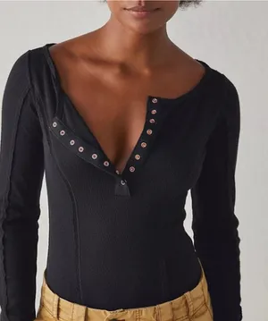 NWT Free People Sloane Bodysuit‎ in Black thumbnail 1