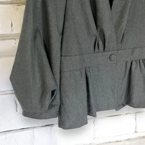 Zara Woman Gray Single Button Tufted‎ Balloon Sleeve Blazer Jacket Size Small thumbnail 2