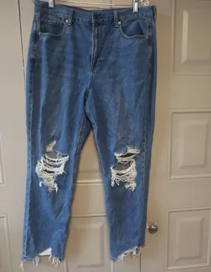 American Eagle Outfitters mom jean raw hem jeans denim in blue size 14. thumbnail 1