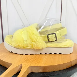 Koolaburra by Ugg Fuzz'd Out Faux Fur Sandals‎ Yellow 9 Slingback thumbnail 2