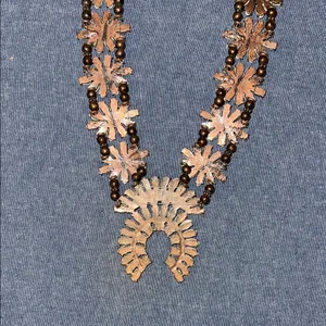 Squash Blossom Style necklace with real stone and bronze colored setting Brown thumbnail 7