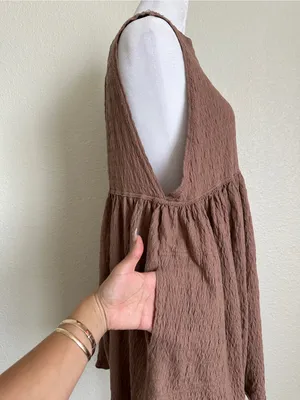 FREE PEOPLE free-est I’m Still Obsessed Mini Dress in Dried Sepia XS thumbnail 7