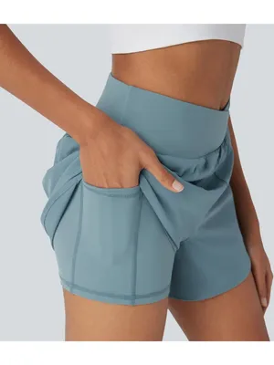 Halara Breezeful High Waisted Crossover 2-in-1 Quick Dry Shorts Pockets Blue XS thumbnail 3