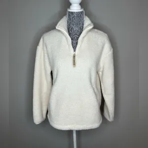 SKECHERS Womens 1/4 Zip Fleece Pullover with Kangaroo Pockets Cream Size XS thumbnail 5