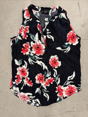 VICI Black Sleeveless Floral Camisole with Red and Cream Blooms thumbnail 1