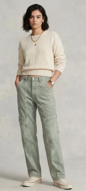 Agolde Cooper Organic Cotton High Rise Utility Cargo Sage Green Pants 29 thumbnail 1