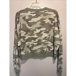 Aerie Cropped Boxy Green Camo Long Sleeve Crew Neck Pullover Sweater Size S thumbnail 2
