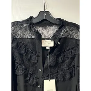 NEW‎ ALEXIS Black Lace Ruffle Long Sleeve Button Down Blouse Top XS thumbnail 5