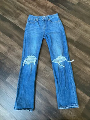 Levi’s Mid-Rise Straight Leg Distressed Blue Women's Jeans size 25 100% cotton thumbnail 1