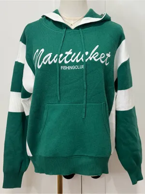Anthropologie Daily Practice Nantucket Knit Hooded Sweatshirt XS Green Coastal thumbnail 4