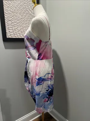 NLW Sleeveless Floral Wrap-Style Mini Dress - Pink & Blue thumbnail 3