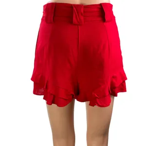 Chriselle JOA Women's Red High Waisted Belted Ruffle Tiered Mini Shorts Size XS thumbnail 3