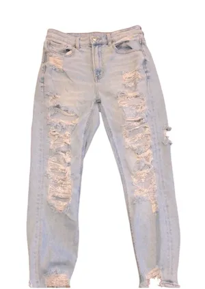 American Eagle MOM jean size 6 regular distressed with raw hem thumbnail 1