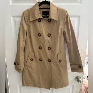 London Fog women’s khaki color Double-Breasted Trench Coat no belt size Small thumbnail 3