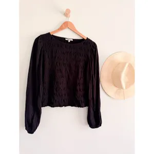 Madewell | NWT Smocked Boatneck Top‎ in Jet Black | Sz M thumbnail 2