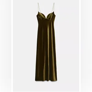 Zara‎ velvet STRAPPY bottle green maxi dress thumbnail 3