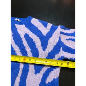 Theo & Spence Womens Blue Purple Zebra Print Crewneck Sweater TS1048B Medium thumbnail 6