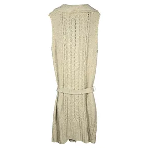 Ann Taylor LOFT Cream Cable Knit Long Sleeveless Cardigan‎ Vest Belted Medium thumbnail 2