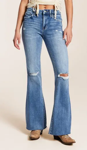 Vervet Flying Monkey Sz 25 mid-rise flare jeans distressed & raw hem pockets thumbnail 1