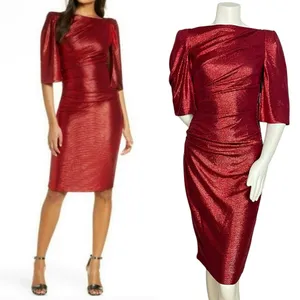 Eliza J Cocktail Dress Capelet Sleeve NWT Ruched‎ Sparkly Red Draped Back Size 8 thumbnail 6
