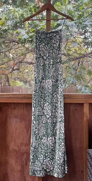 Zara Women's Green And White Floral Satin Slip Dress Size XS thumbnail 2