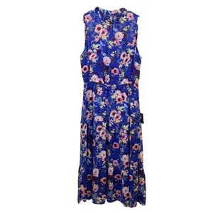 Lulus In My Dreams Blue Floral Sleeveless Chiffon Midi Dress LARGE Wedding thumbnail 5
