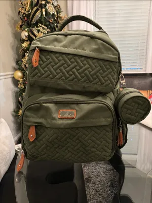 BabbleRoo Olive Green Quilted Baby Backpack Bag with Detachable Pouch thumbnail 6