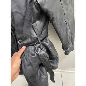 North Ridge Black Leather Jacket Belt Zip Genuine Leather thumbnail 4