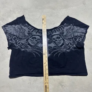 Y2K Affliction Misfits Skull/Dagger Cropped T Shirt Women's SZ L Grunge Goth Emo thumbnail 2