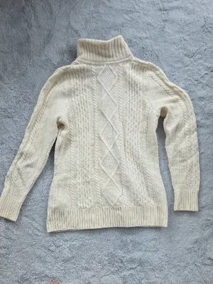L.L. Bean Merino Wool Cable Knit Button Front Sweater Cardigan Cream Medium thumbnail 5