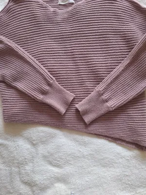 Anthropologie Ribbed Knit Sweater M Oversized Asymmetrical Mauve Purple Pullover thumbnail 3