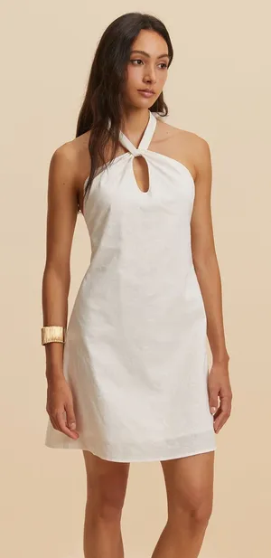 Commense Old Money Minimalist Cotton & Linen Backless White Halter Dress NWT XS thumbnail 1