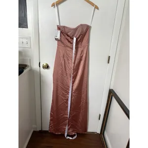 Dessy After Six Strapless Topstitched Corset Satin Maxi Dress Copper Penn Size 6 thumbnail 4