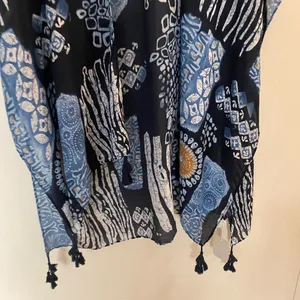 Be Clever Women’s Shawl Sleeved Cover Up Blue White Boho Print L Large NWT thumbnail 3
