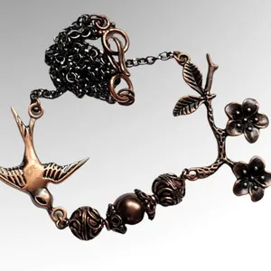 Antique copper hummingbird floral necklace thumbnail 5